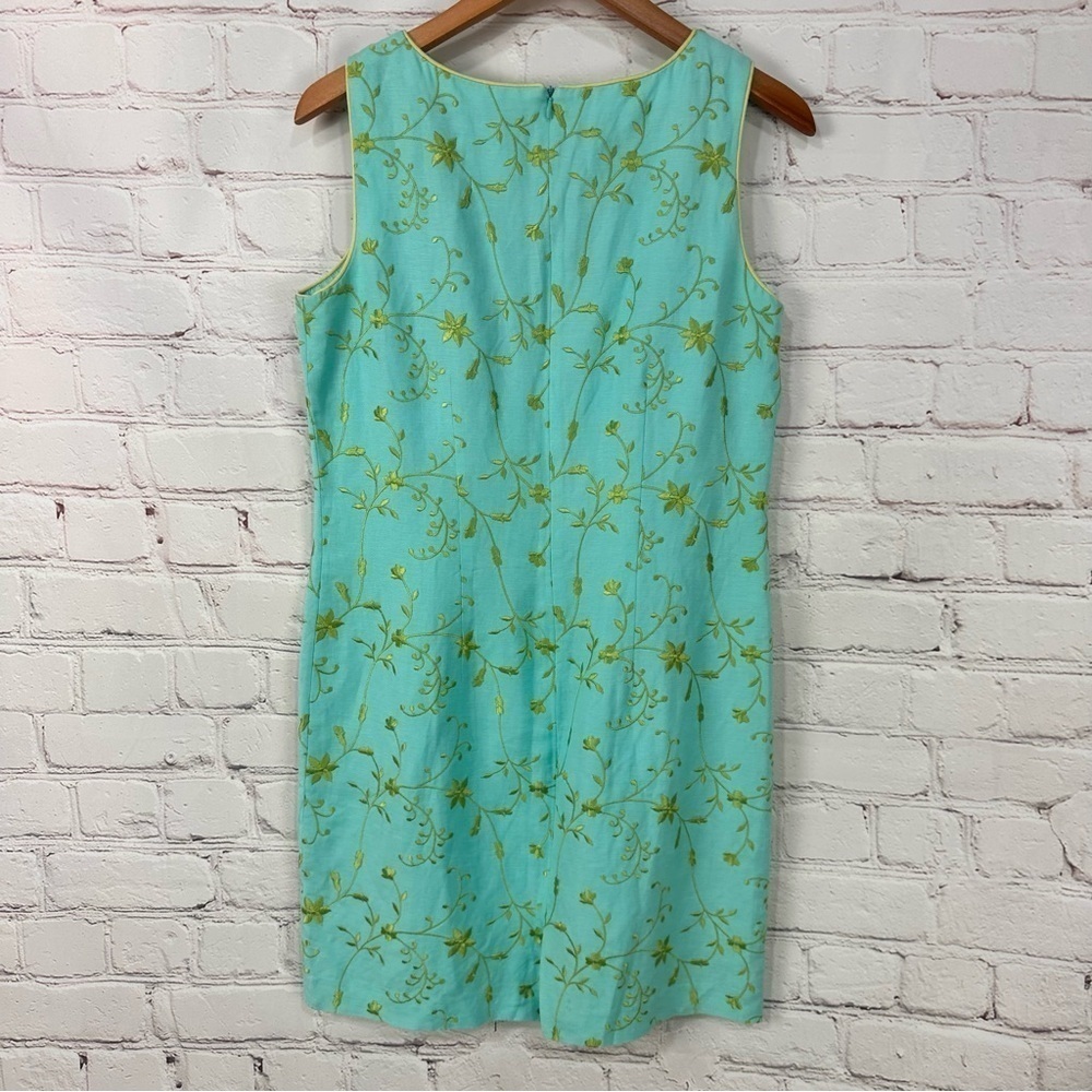 Vintage Coldwater Creek Embroidered Sheath Dress Size 12P Spring turquoise vacay - Picture 3 of 9